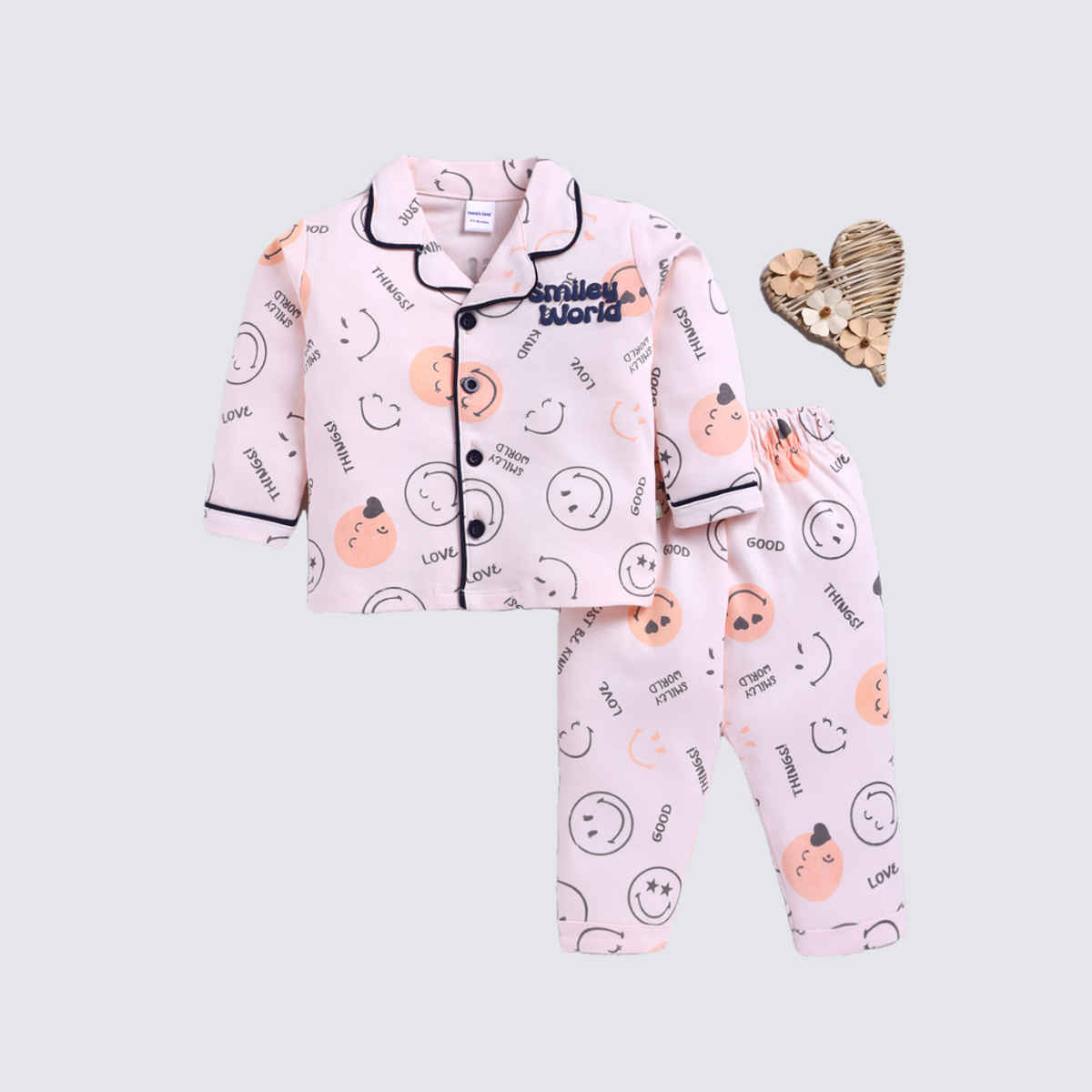 Mom's Love Girls' Printed Cotton Night suits | Peach | 06 - 09 months