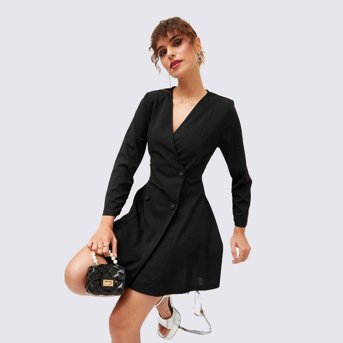 SASSAFRAS Women's Knitted Wrap Dress | Black - S