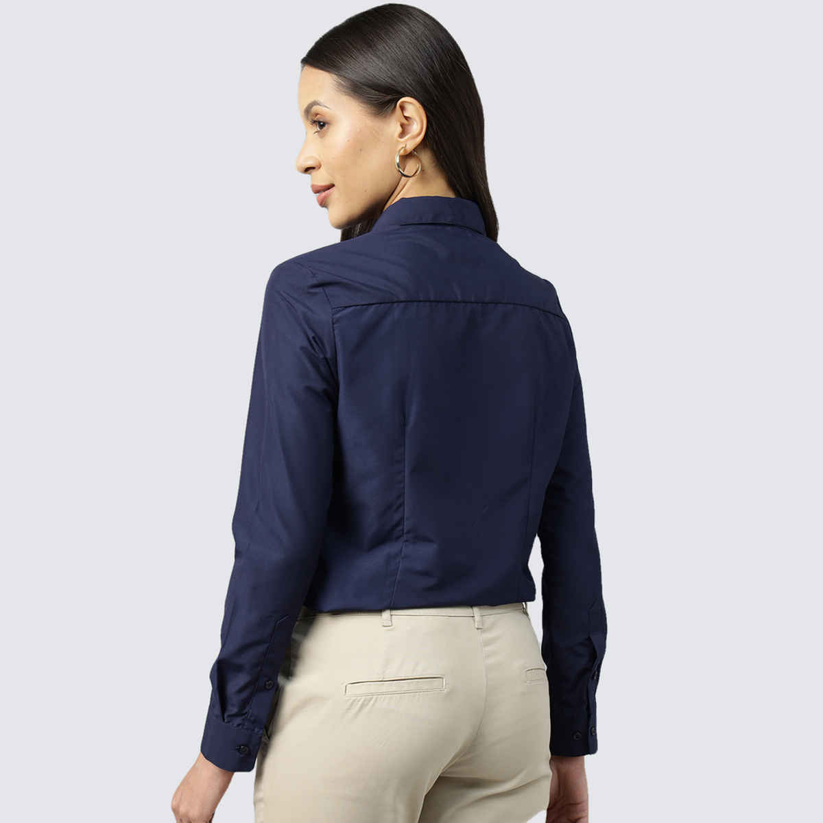 English Navy Women's Solid Regular Fit Polyester Formal Shirt | Navy Blue - L