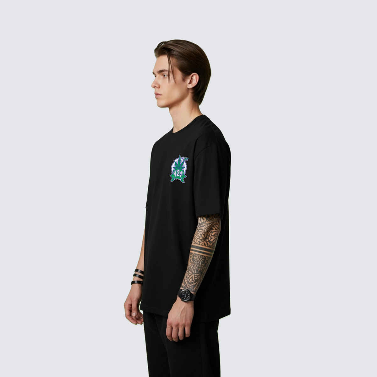 BENNY BROOKS Men's Round Neck half sleeve Oversized T-shirt |AA(ARN)BLACK138 | Black - XL