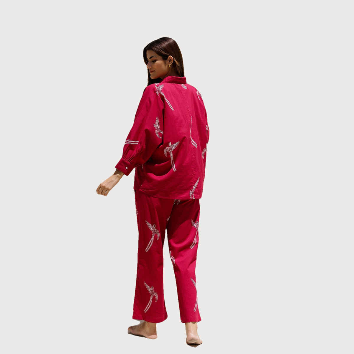 Sanskrutihomes Conversational Printed Pure Cotton Night Suit | Red - S