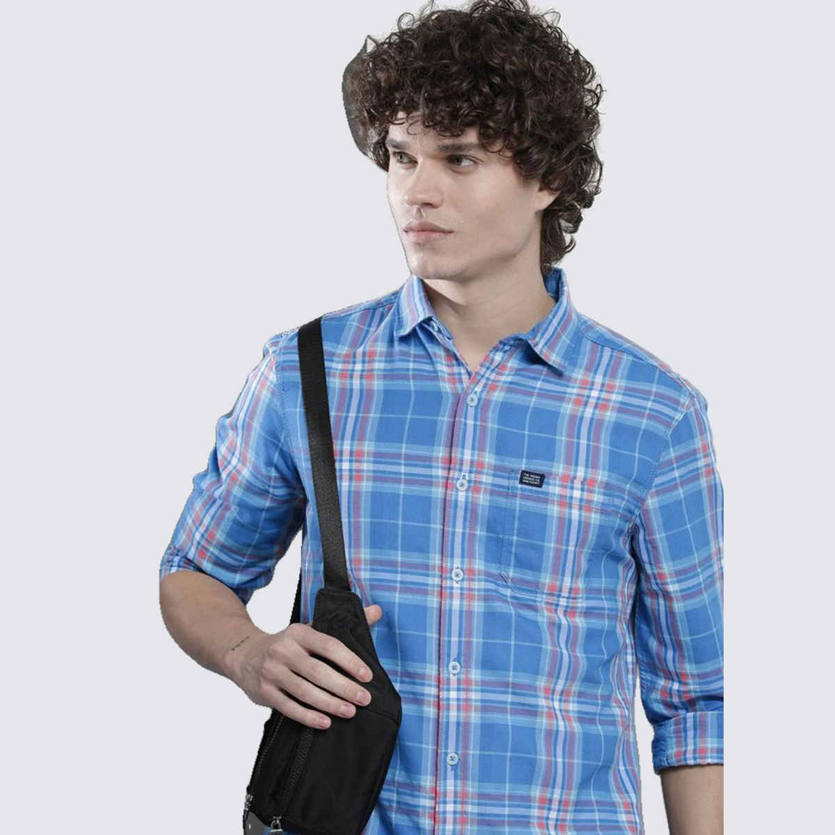 The Indian Garage Co Men's Regular Fit Checked Casual Shirt | Blue | S