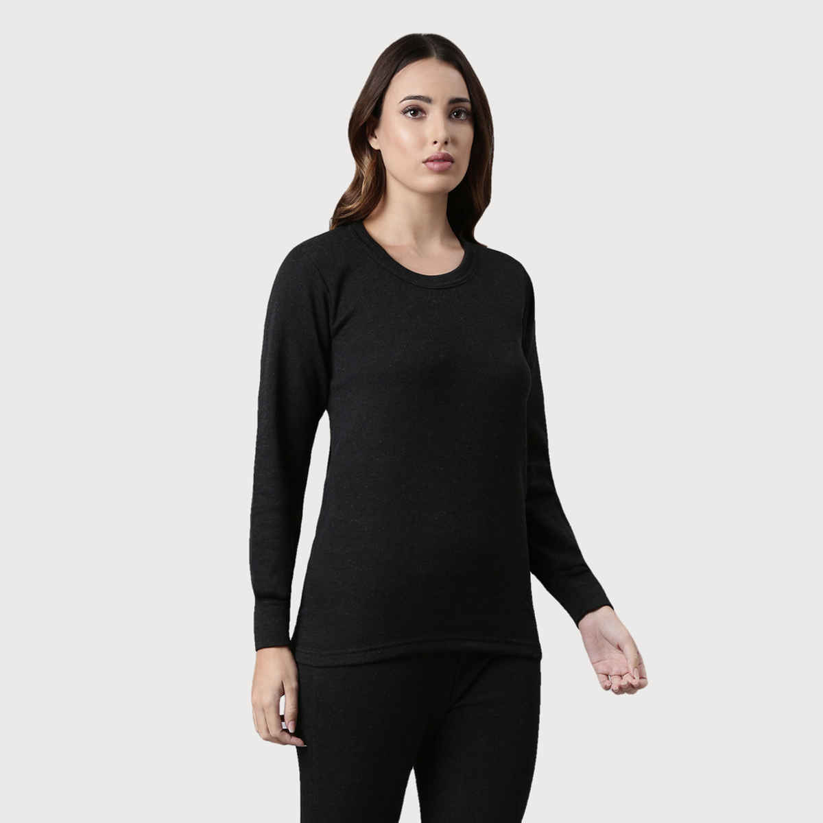 Rupa Thermocot Volcano Thermal Top for Women| Round-Neck| Full Sleeve| Anthra Melange| M