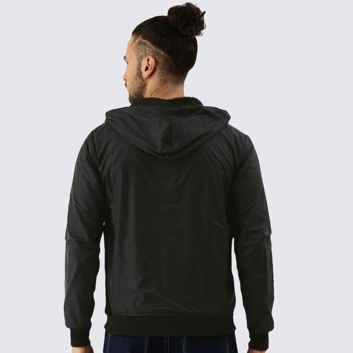 Campus Sutra Men's Zip - Front Jacket With Ribbed Hem | Black - M