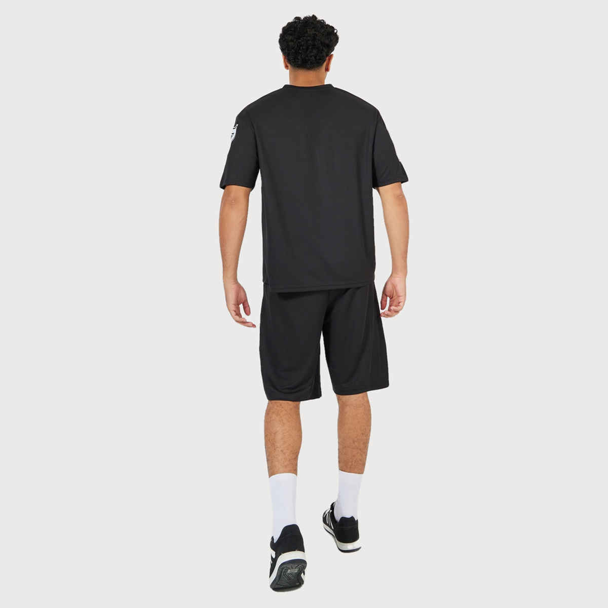 Styli Men's Varsity V Neck T-shirt and Oversized Shorts Co-ord Set with Print | Black - M