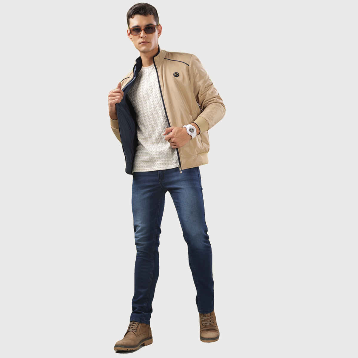 Dollar Jacket For Men - Casual Zipper Bomber For Winter Mamwj 903 | Beige | XXL