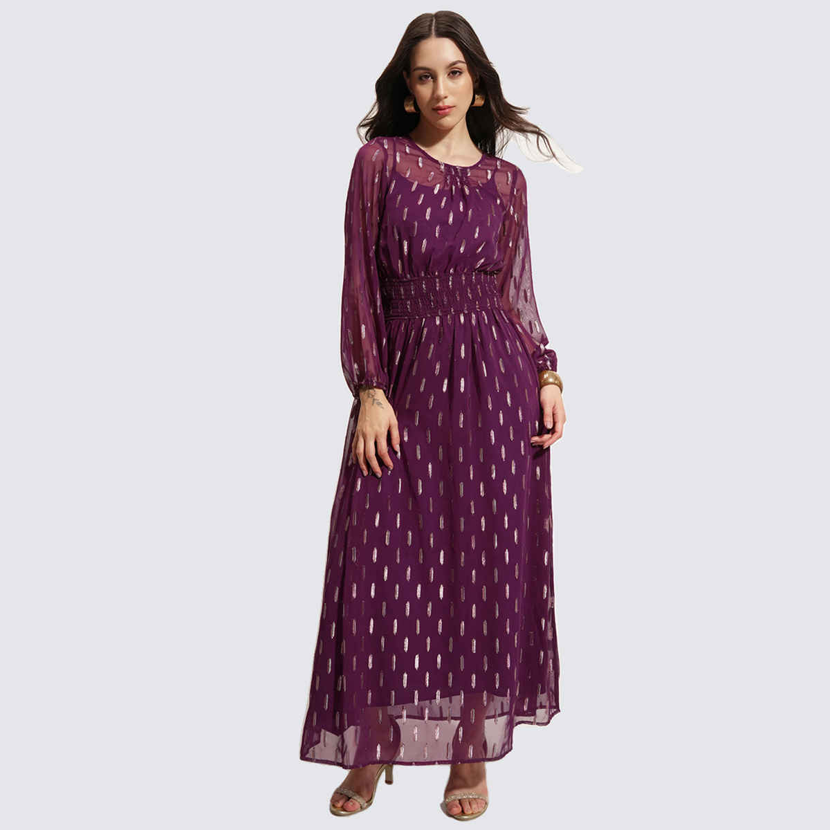 Vishudh Women's Solid Georgette Dress | VNa1003895 | Purple - S