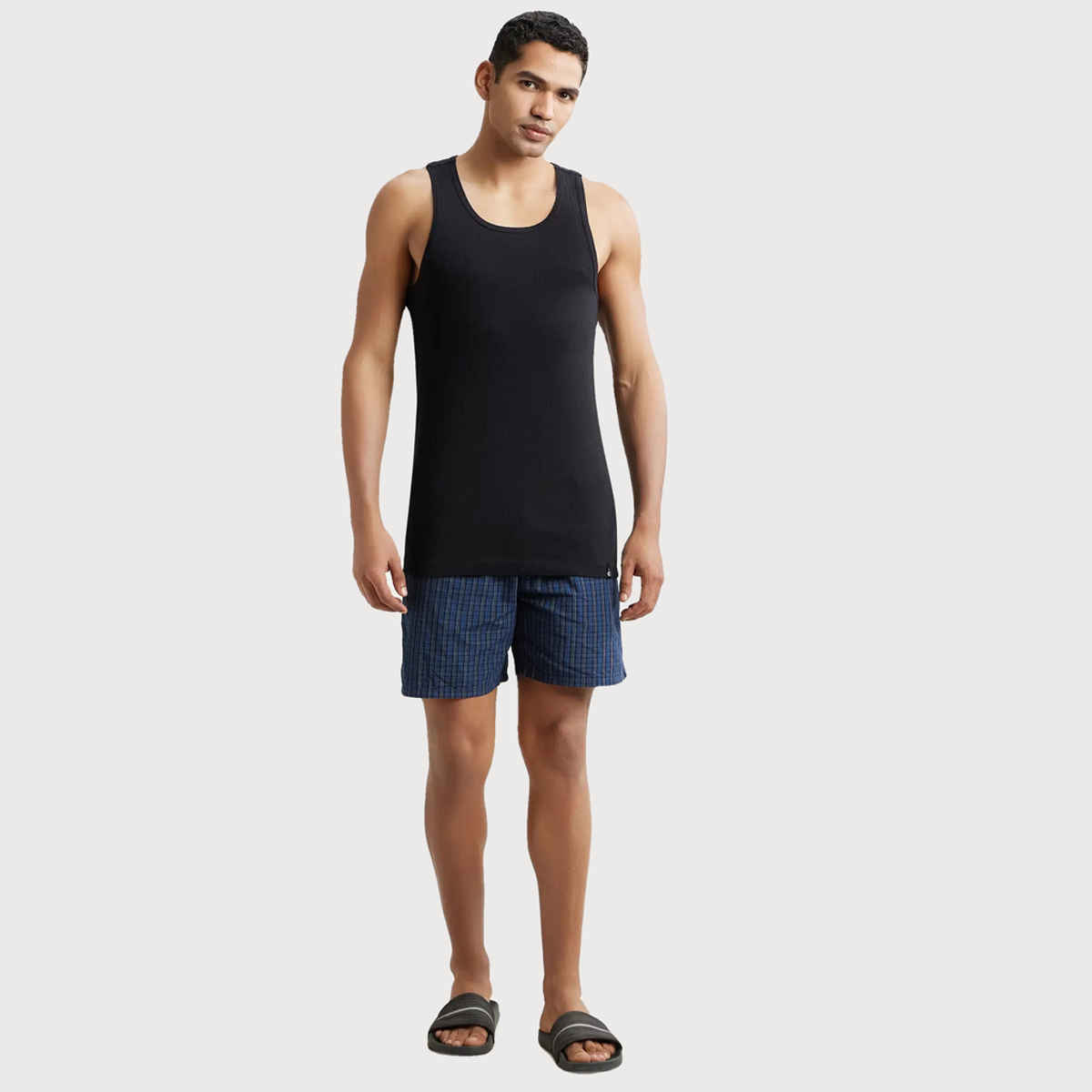 Jockey 9922 Men's Super Combed Cotton Rib Round Neck Gym Vest|Racerback | Black-XL