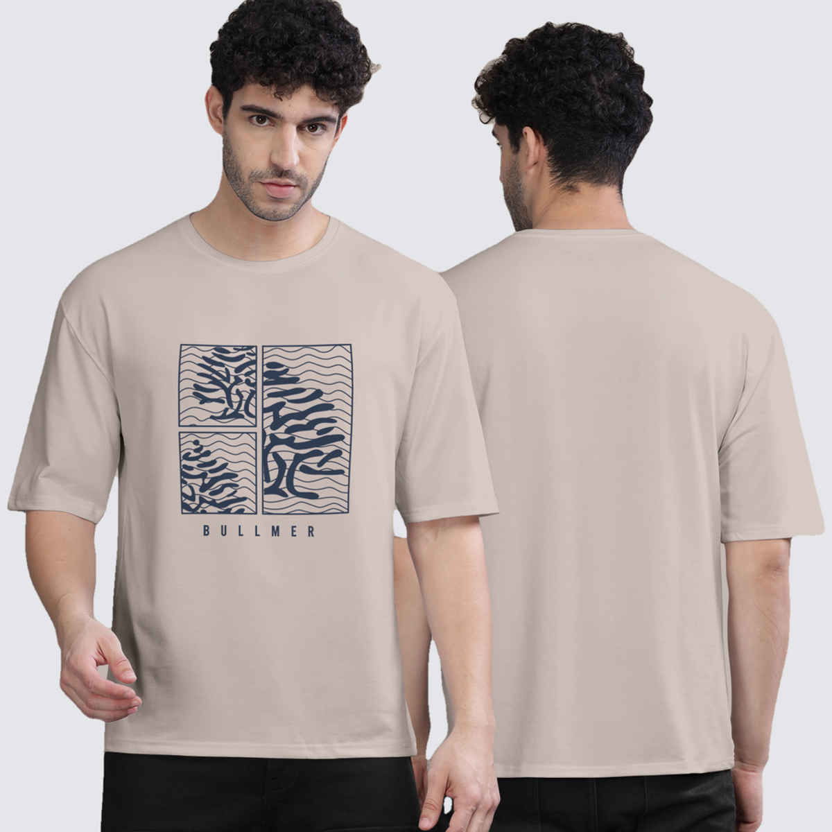 Bullmer Men's Oversized T-shirt Front Printed | Beige |L