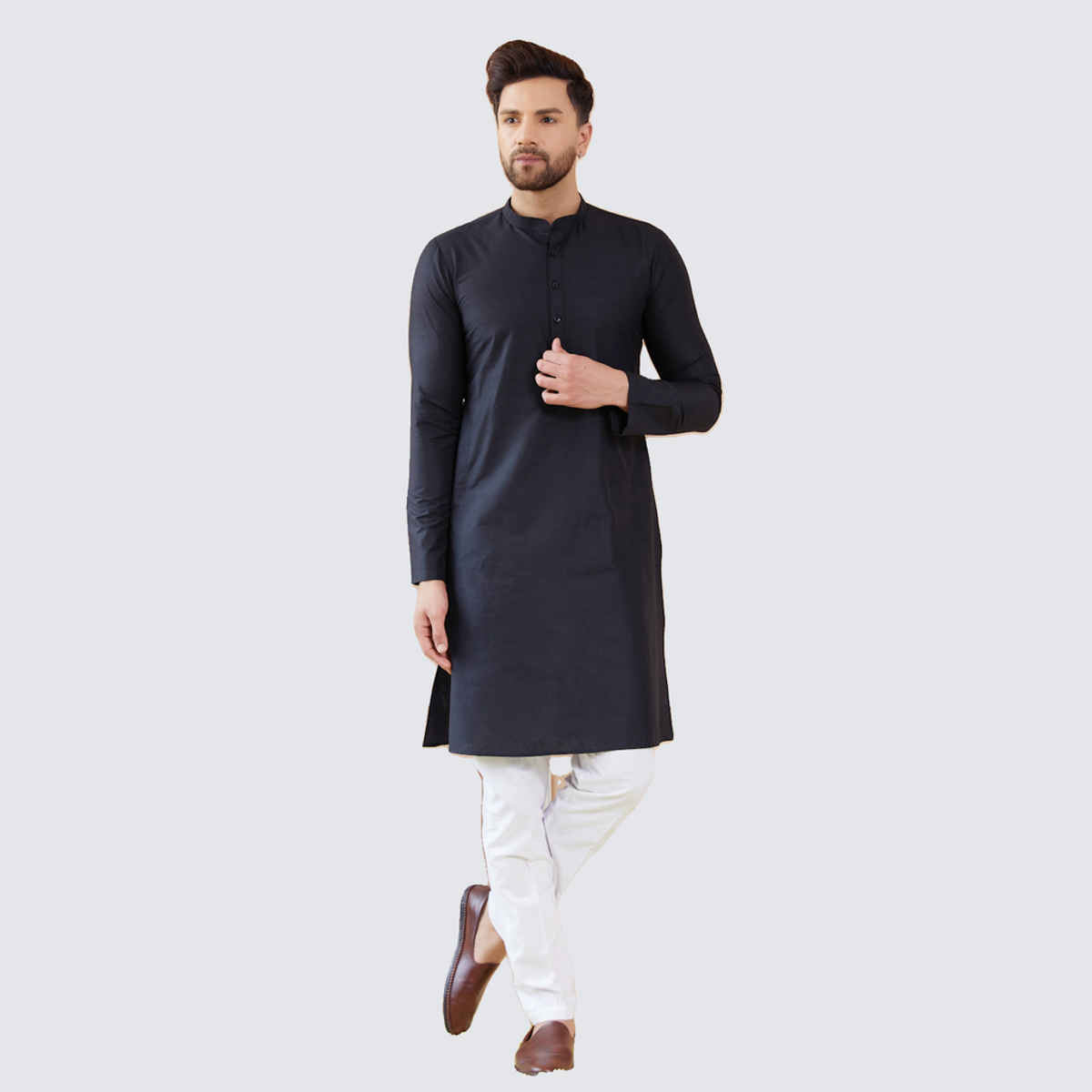 See Designs Men's Cotton Solid Straight Kurta | Black - S