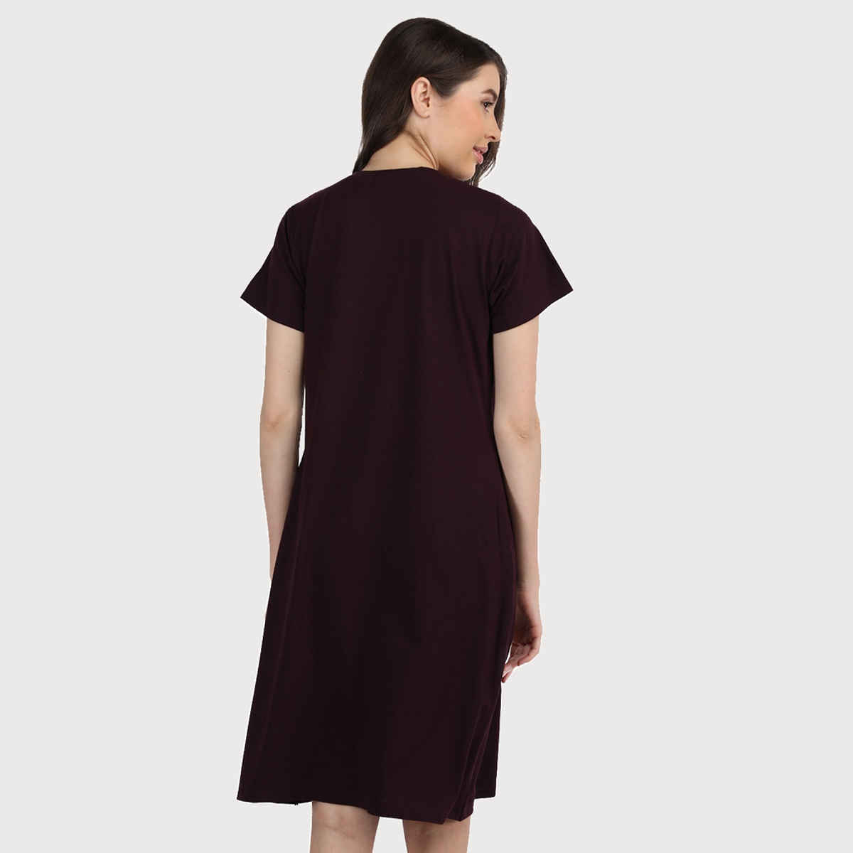 Duchess Women's Cotton Blend Printed Knee Length Nighty | Wine - M