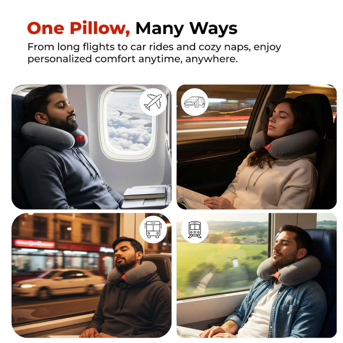 Trajectory Unisex Solid Polyester Neck Pillow | Grey - One Size