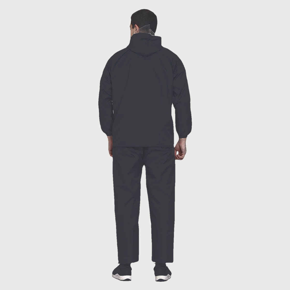 INFISPACE Adult Unisex Polyester Raincoat Suit with Adjustable Cap & Pockets Black Color XL