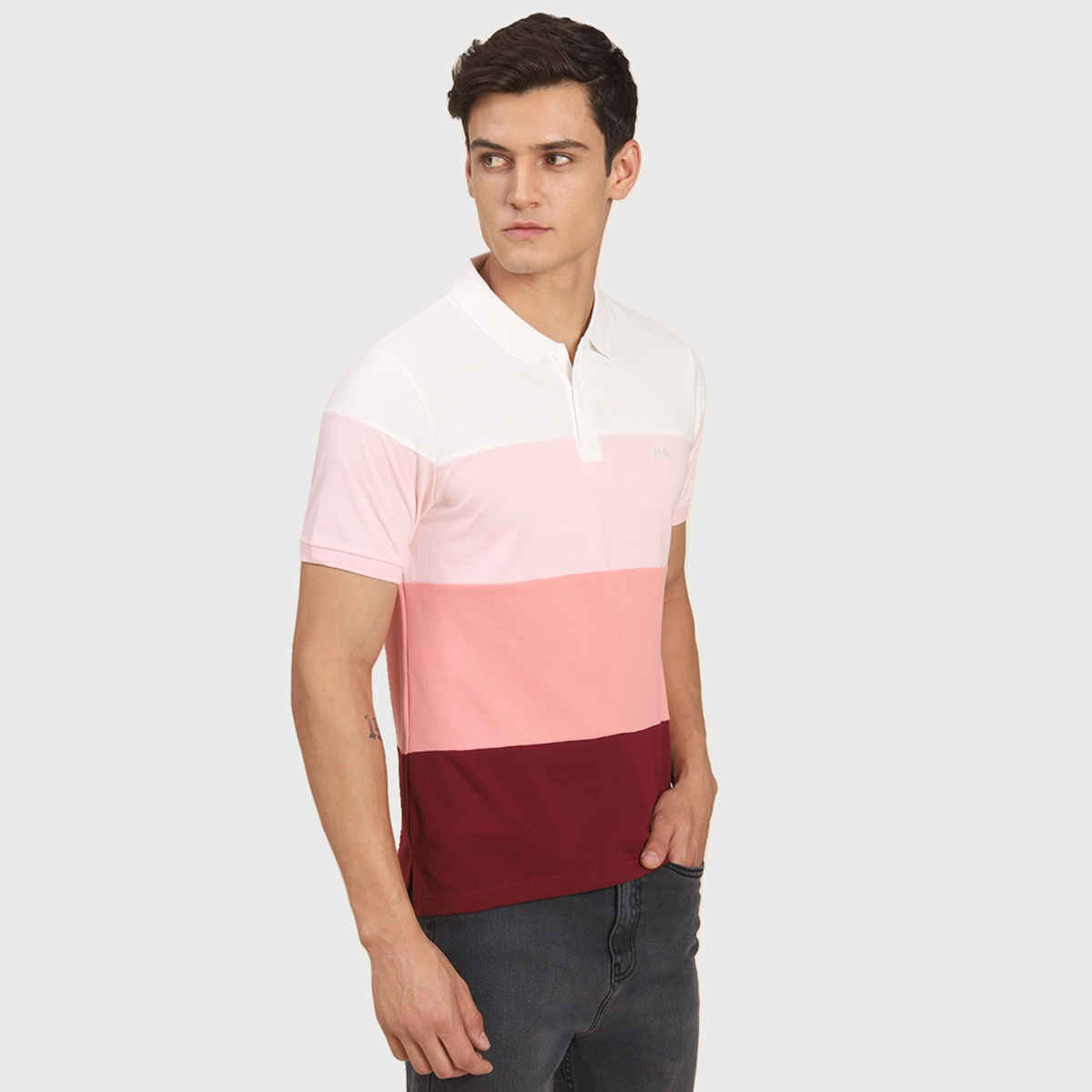Dennis Lingo Men's Colourblocked Polo Collar Regular Fit T-shirt | Multicolor | S