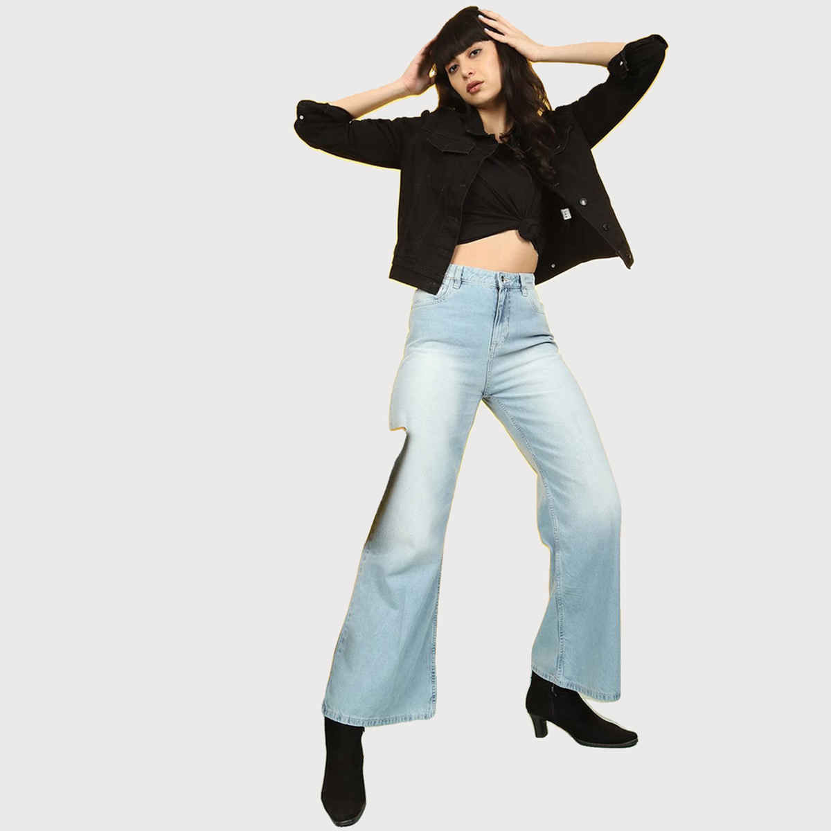 Freehand Women's Casual Flared Denim Jeans | Blue - 28