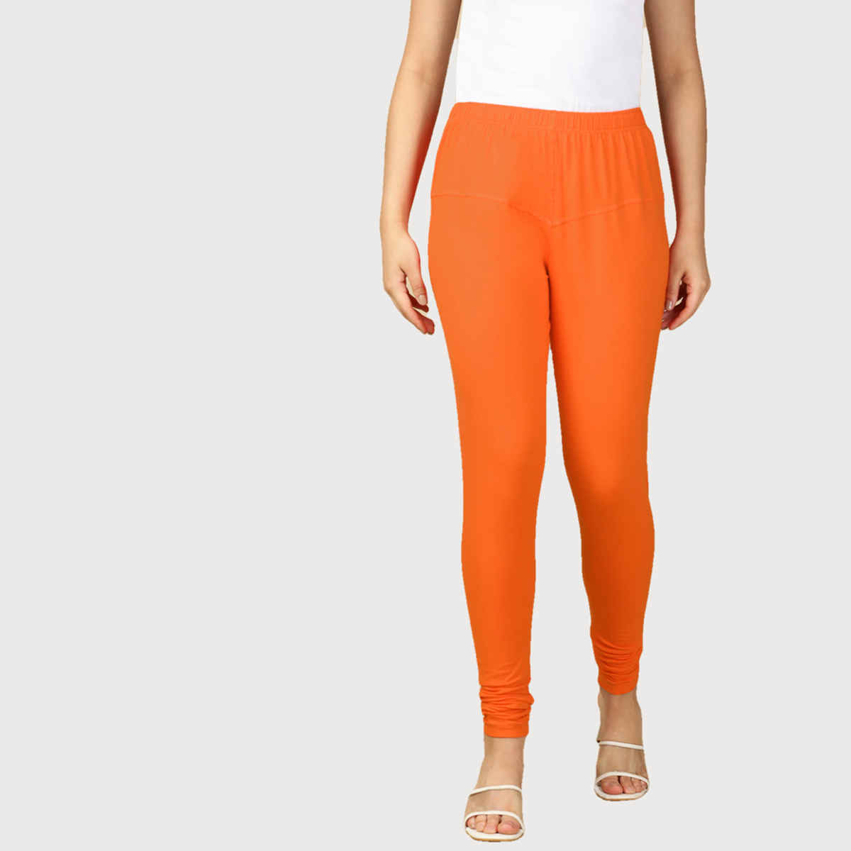 PYNK By Lux Cozi Women Ultra Soft 360 Stretch Premium Cotton Churidar Leggings | Orange|Free Size