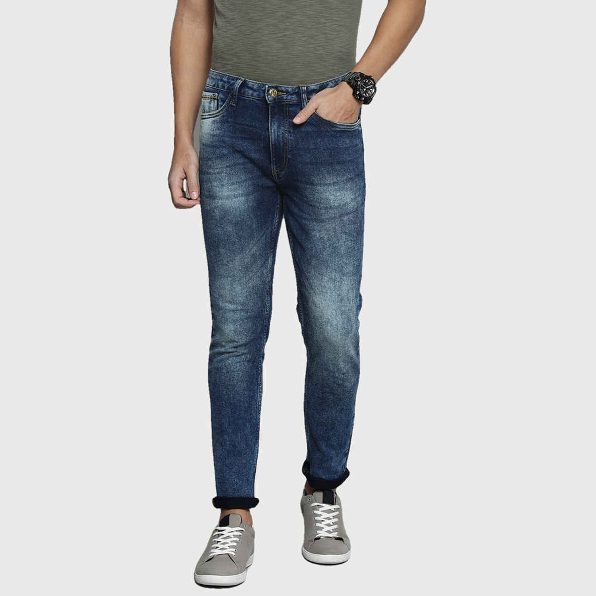 The Indian Garage Co Men's G-ACE Slim Fit Solid Casual Jeans | Blue | 28