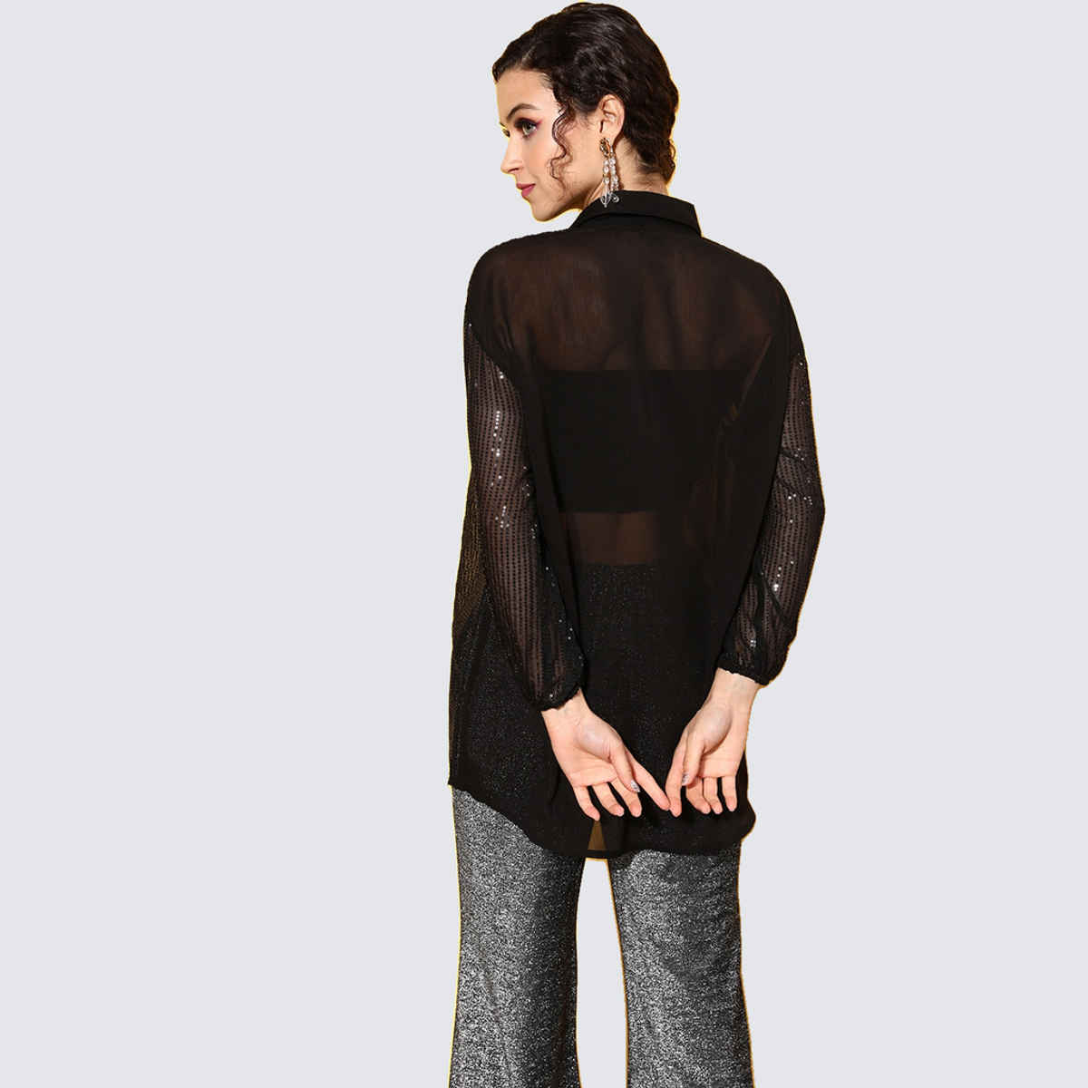 SASSAFRAS Women's Sequin Shirt | Black - S