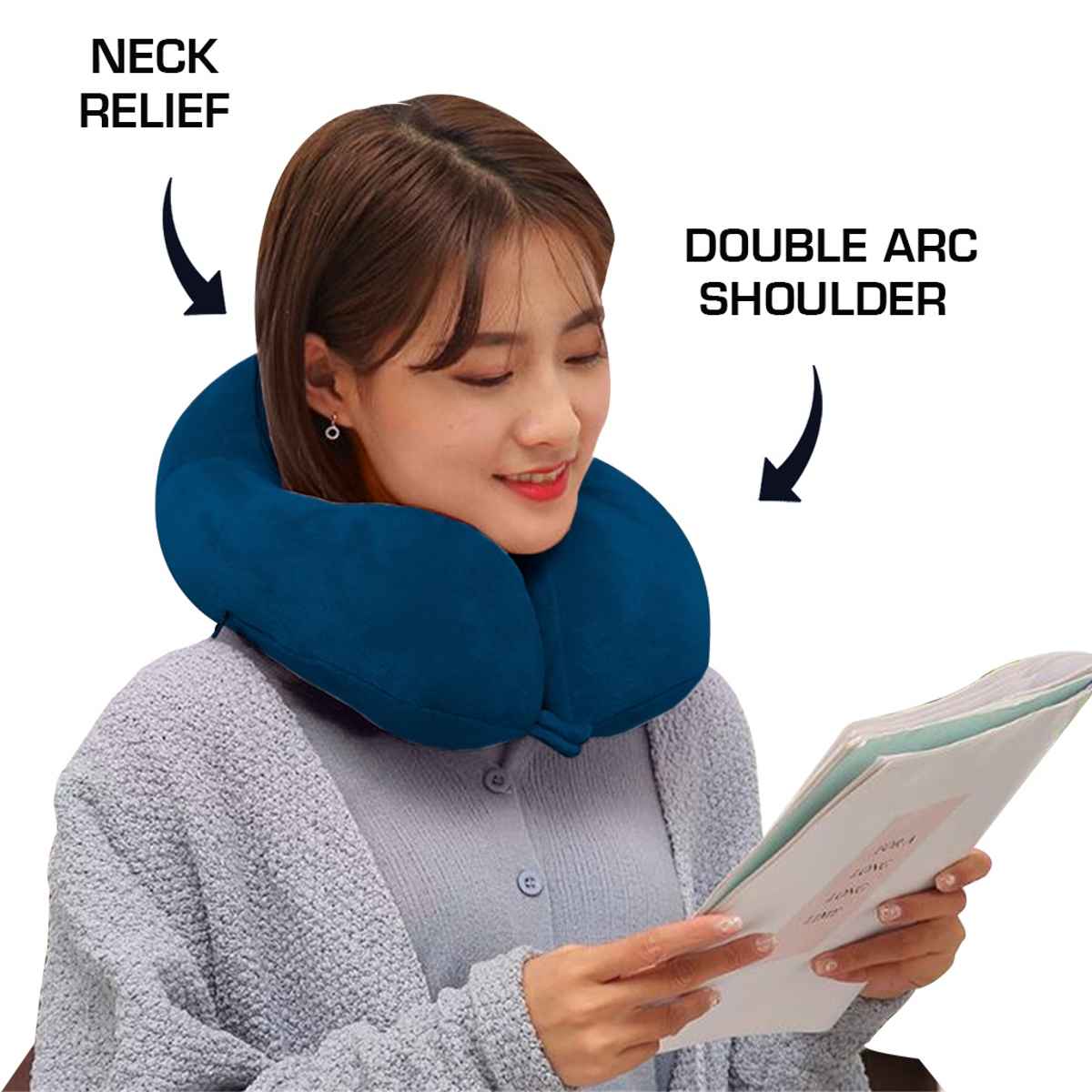 Billebon Premium Fibre Filled Travel Neck Pillow | Round Shape - Navy Blue