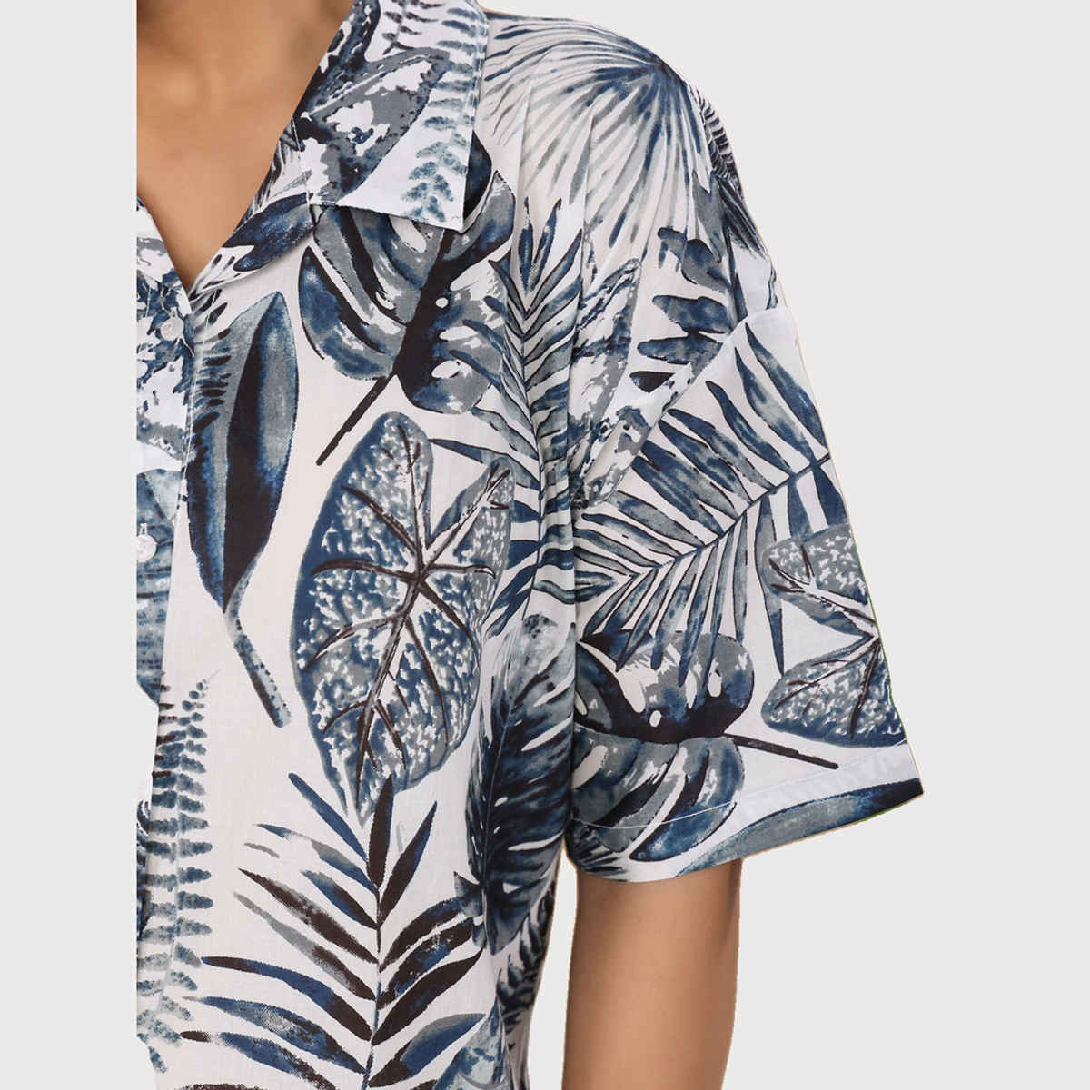 Sanskrutihomes Floral Printed Pure Cotton Night Suit | Blue - White | L