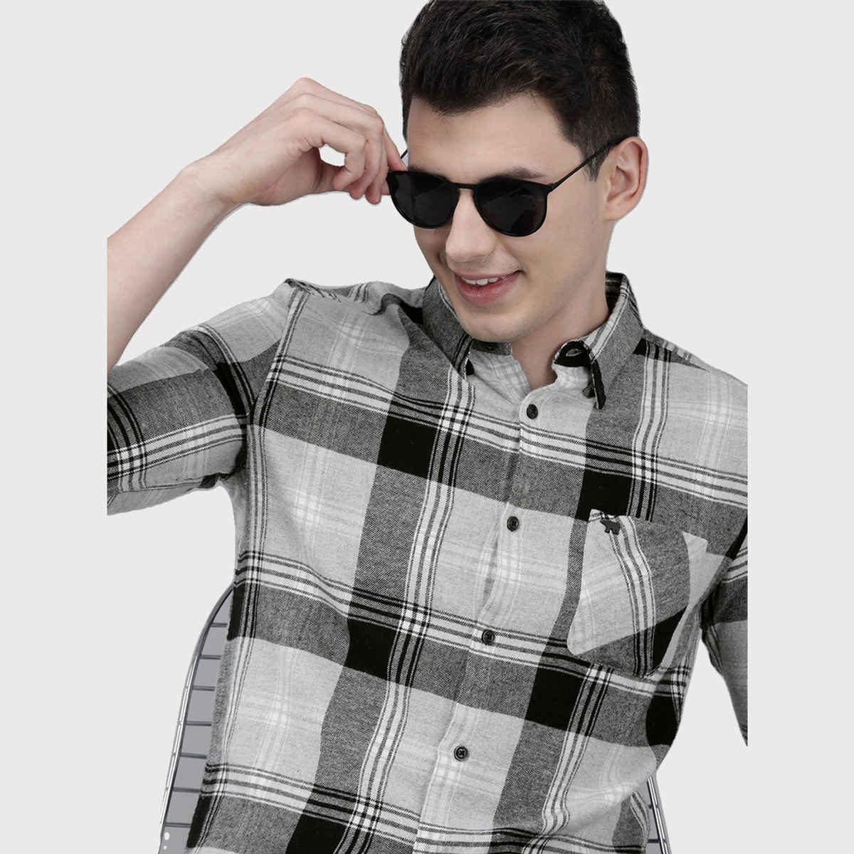 The Bear House Men Slim Fit Flannel Button-Down Shirt - Gordon | Grey | S