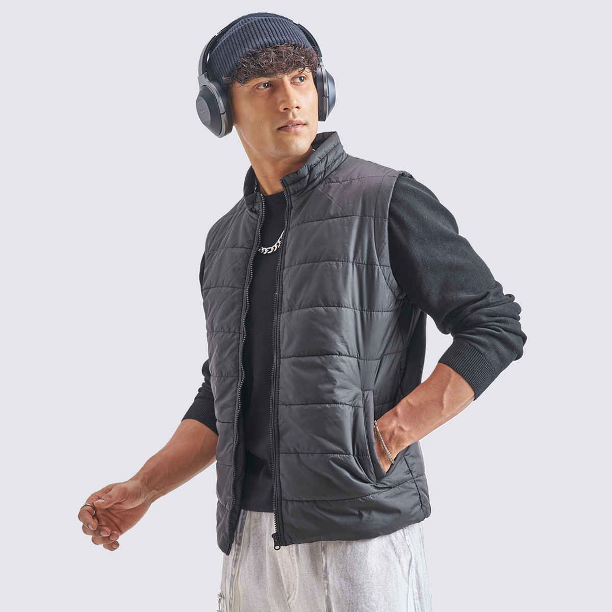Highlander Men's High Neck Puffer Jacket | Black - M