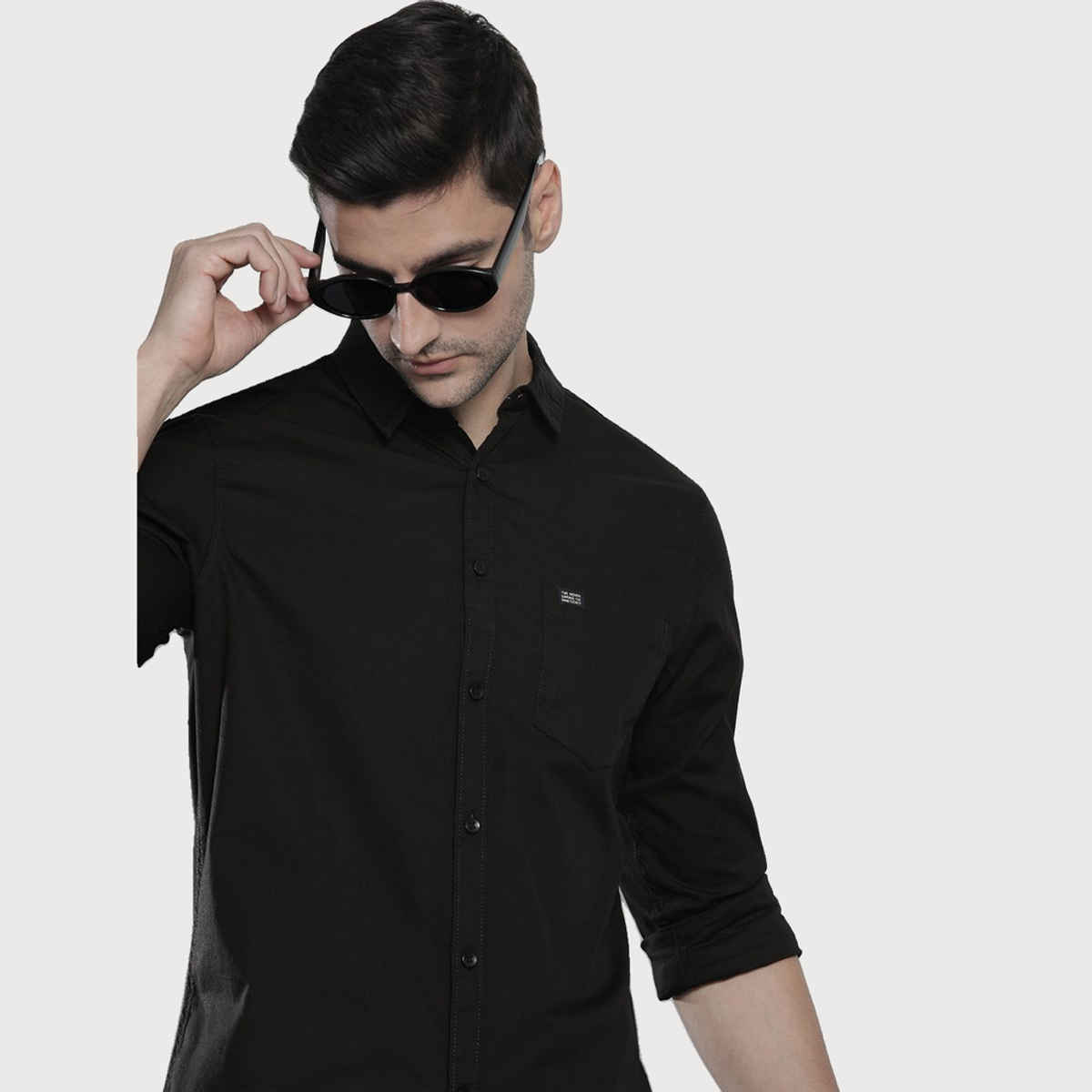 The Indian Garage Co Men's Slim Fit Solid Casual Shirt | Black - L