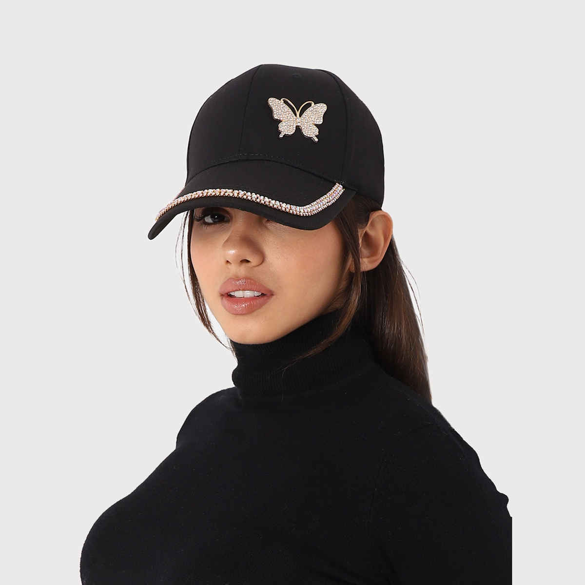 Haute Sauce Women's Embellished Cotton Blend Baseball Cap | Black - One Size