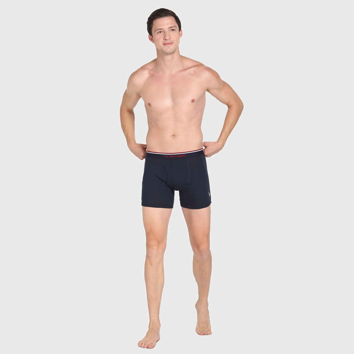USPA Men Briefs - Pack of 3 Solid Cotton Trunks Black - Grey Melange & Navy - M