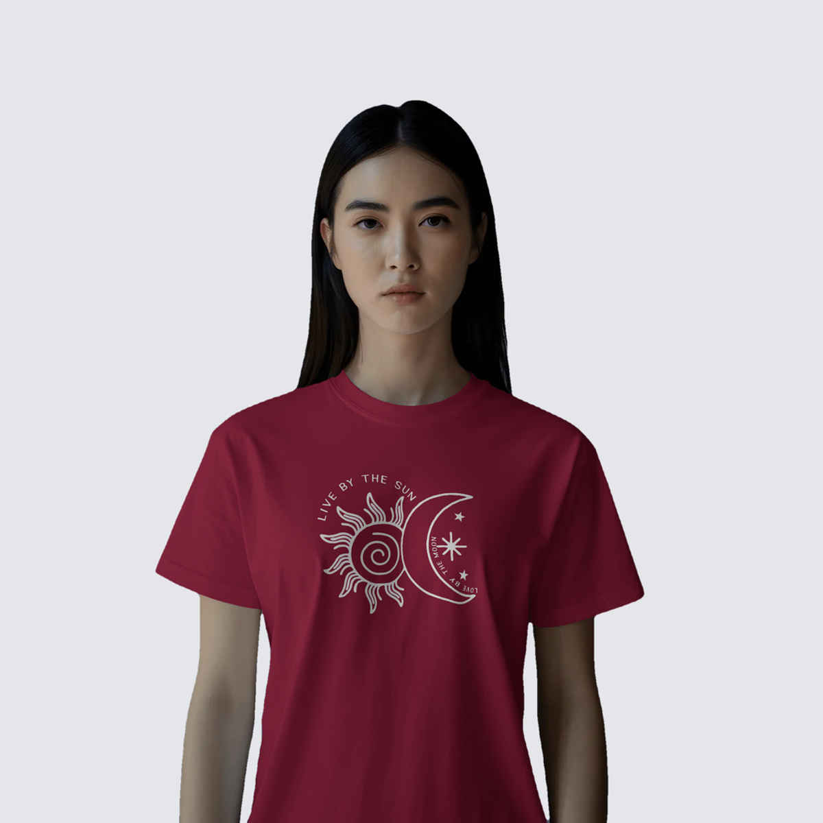 Outlaws Women's Cotton Rich Printed Half Sleeve Round Neck T - Shirt | Maroon - M