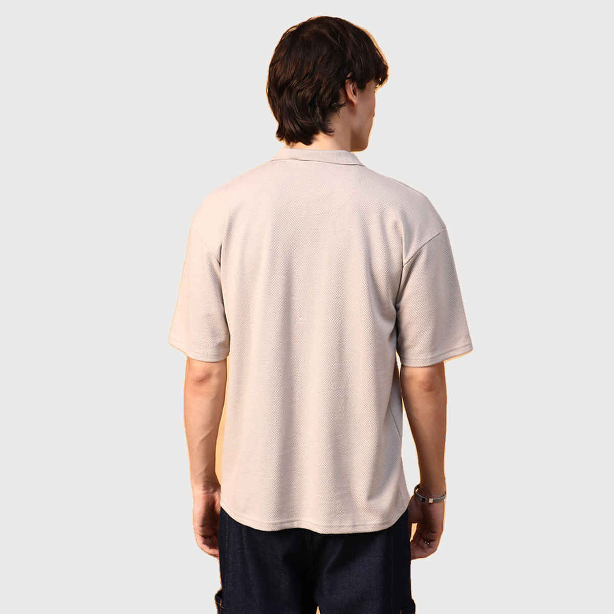 Campus Sutra Men's Solid Oversized Polo T-shirt | Beige - XL