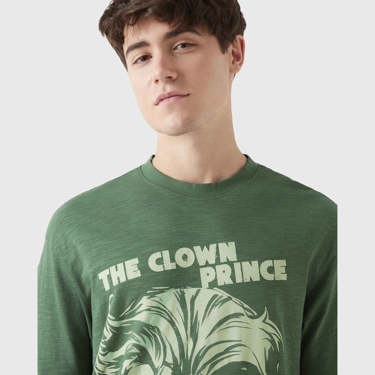 Bewakoof Men's Air 1.0 Official Crown Prince Graphic Printed Oversized T-shirt | Green - M