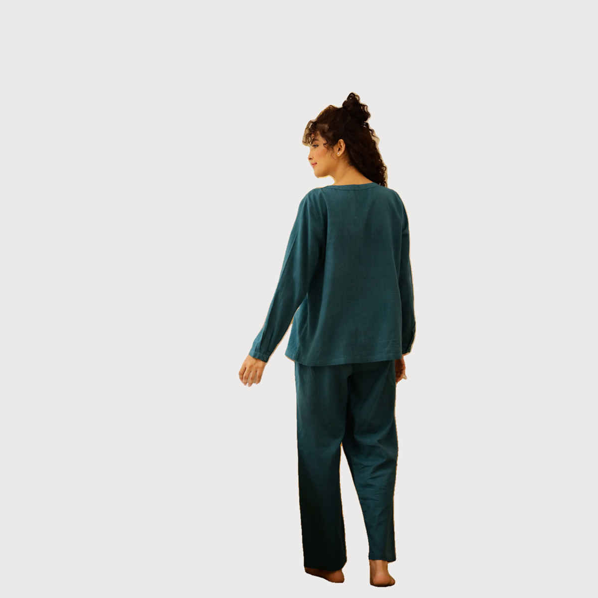 Sanskrutihomes Women's Pure Cotton Night suits | SE-NSP-707 | Teal - M