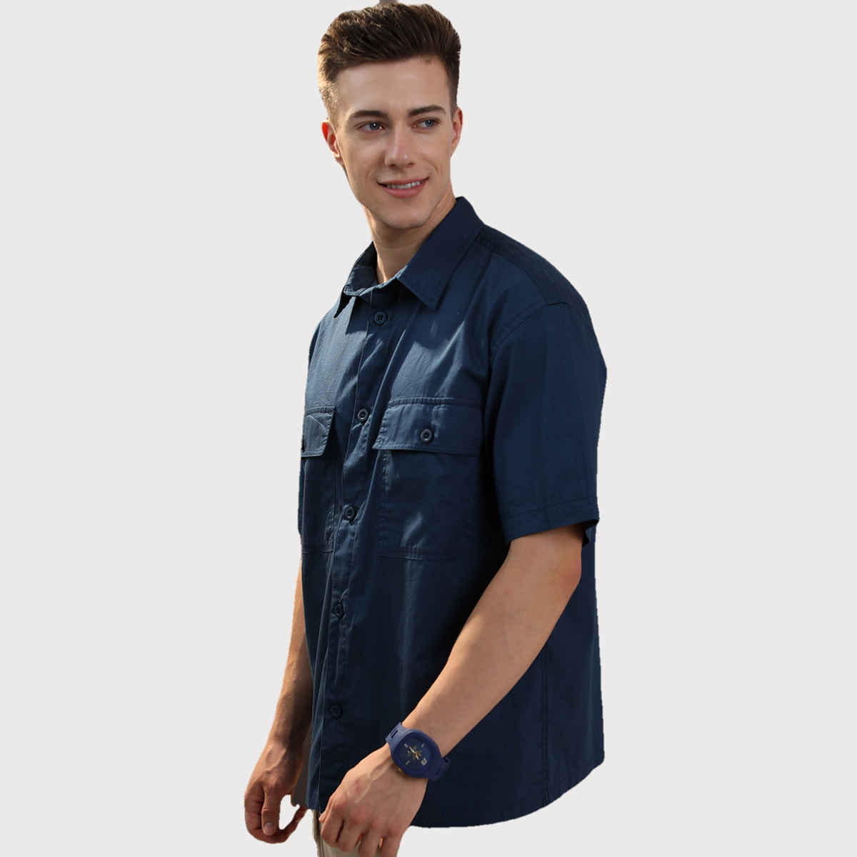 HIGHLANDER Men's Blue Drop Shoulder Boxy Oversized Fit Shirt | Blue - M