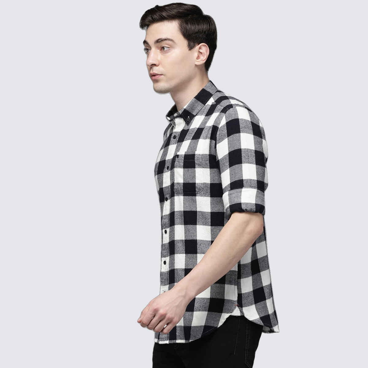 The Bear House Men Slim Fit Flannel Button-Down Casual Shirt - Stephen | Black | L