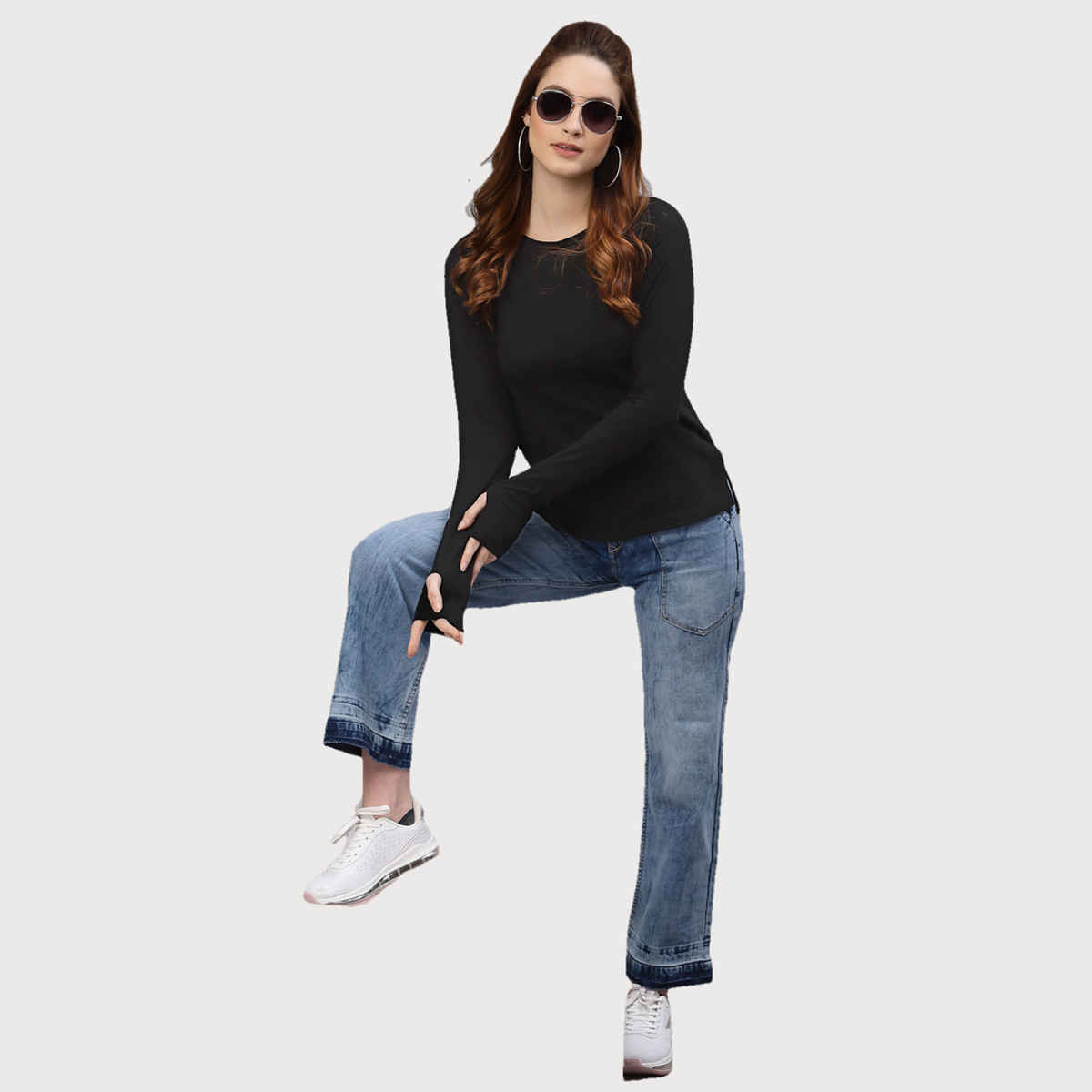 Rigo Women Full Sleeves Thumhole Top for Women | Black - L