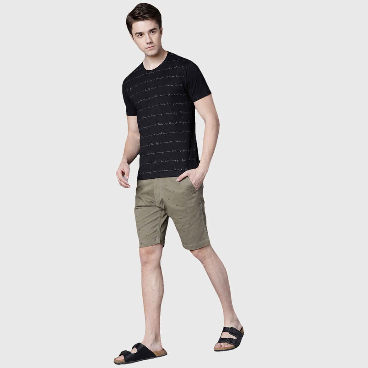 HIGHLANDER Men's Printed Slim Fit Chino Shorts | Olive - 30