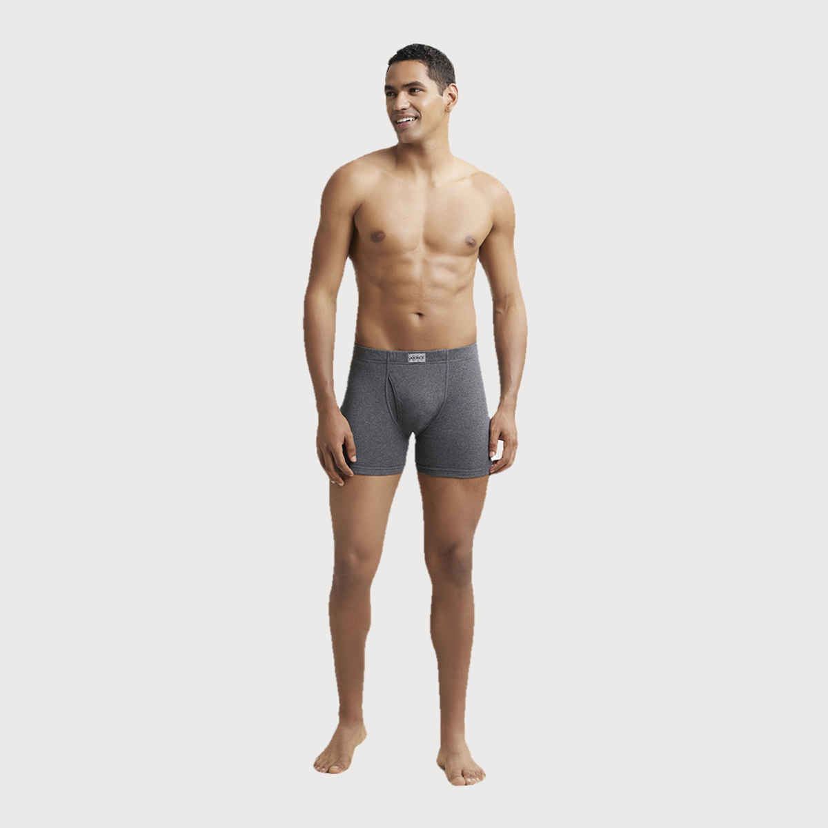 Jockey 8008 Men's Super Combed Cotton Rib Underwear Solid Boxer Brief|Concealed Waistband | Grey-M