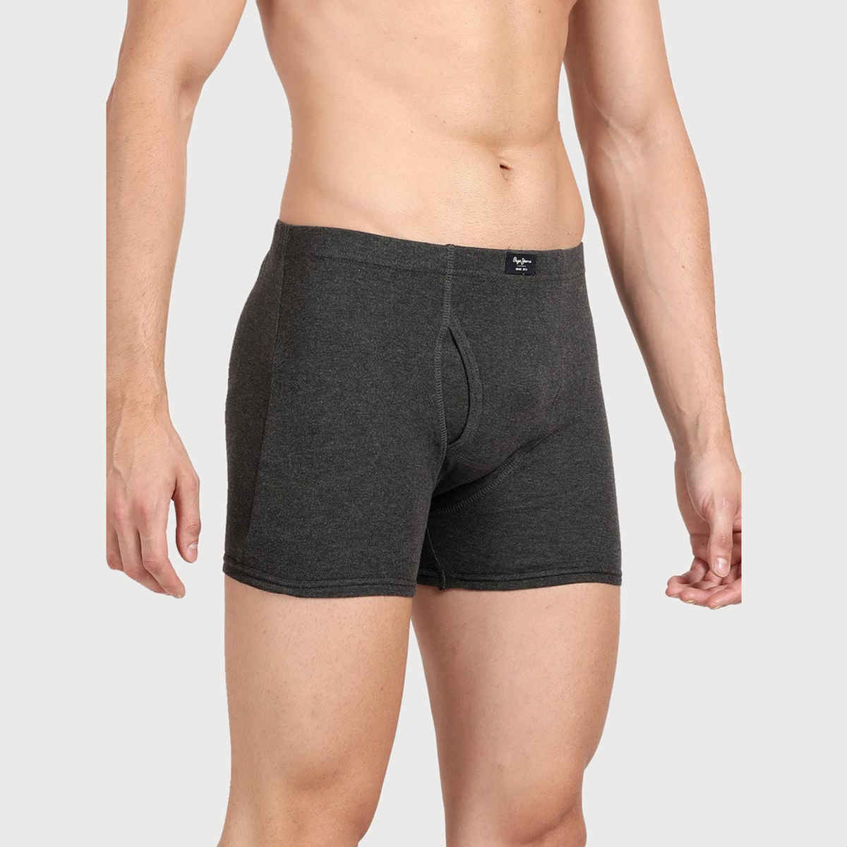 Pepe Jeans Mens Charcoal Melange 100% Cotton Solid Trunk - Pack of 2 (M) Comfort Fit, Soft Fabric