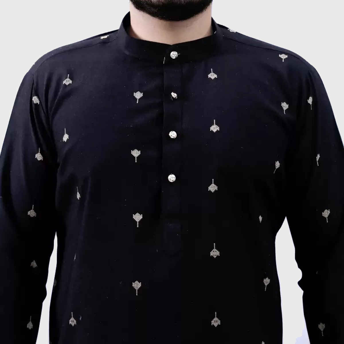Tibra Collection Men Kurta - Black | Jacquard | Cotton Blend | S