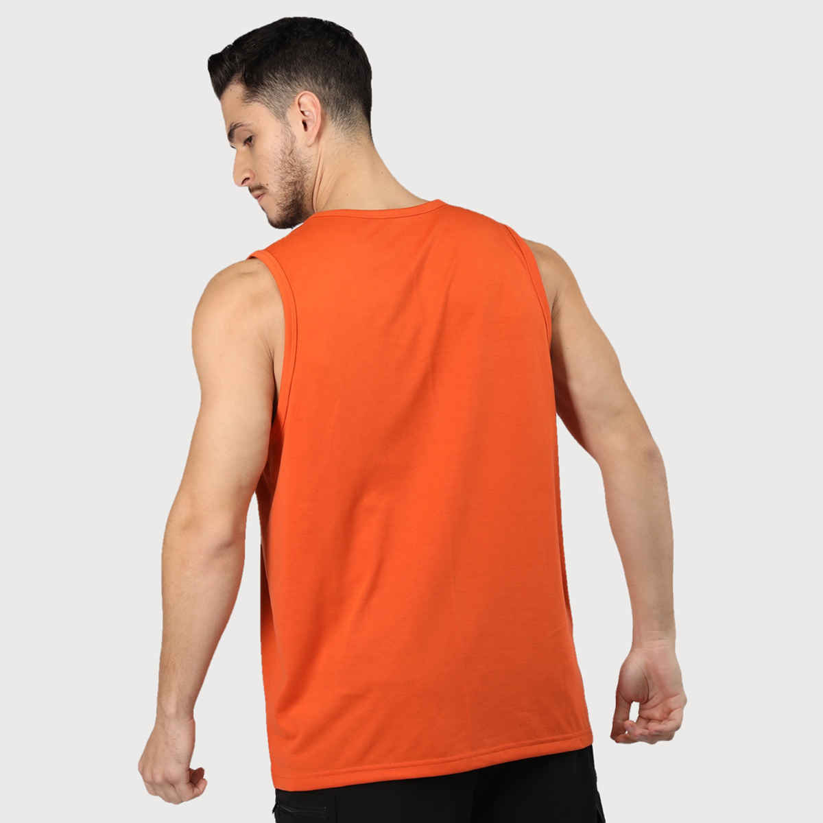 Chkokko Men Gym Regular Fit Tank Tops Sports Sleeveless Printed Vest Orange | Size S