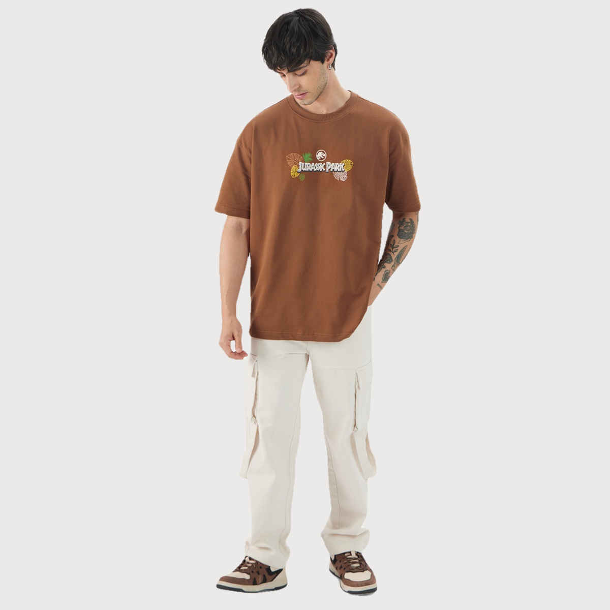 The Souled Store Men's Jurassic Park Roaring Times Oversized T-shirt | Brown - XL