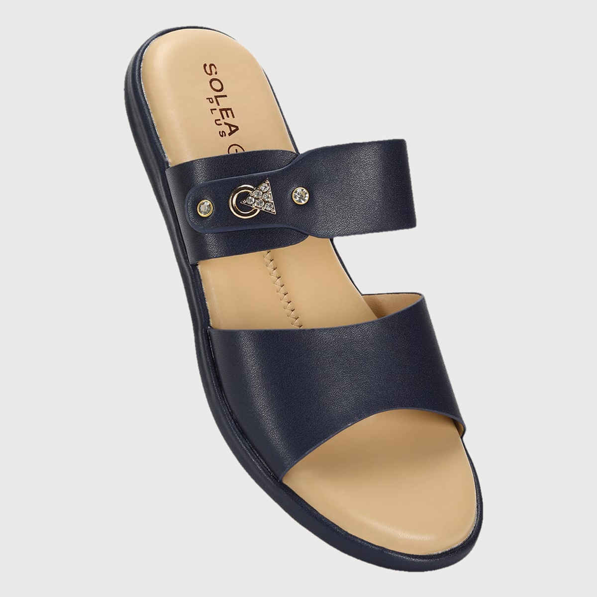 Paragon Women Embellished Lightweight Open Toe Flats Navy Blue - 7