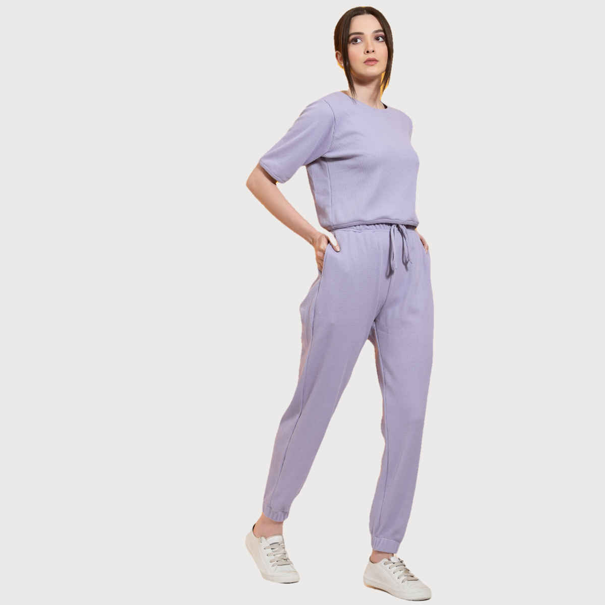 Rigo Women Waffle Knit Co-ord Set | Light Purple - L