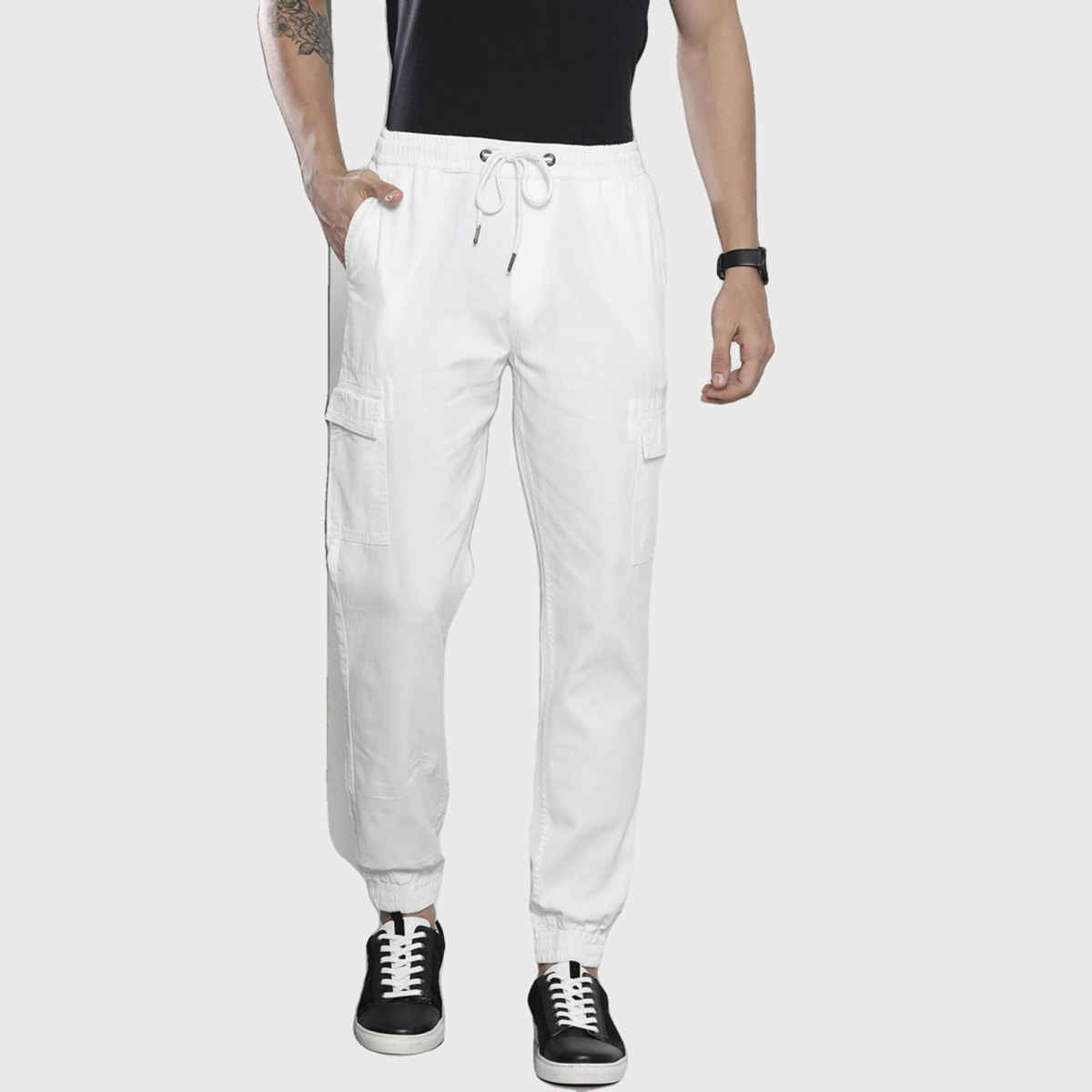 The Indian Garage Co Men's Regular Fit Solid Casual Trouser | White - 34
