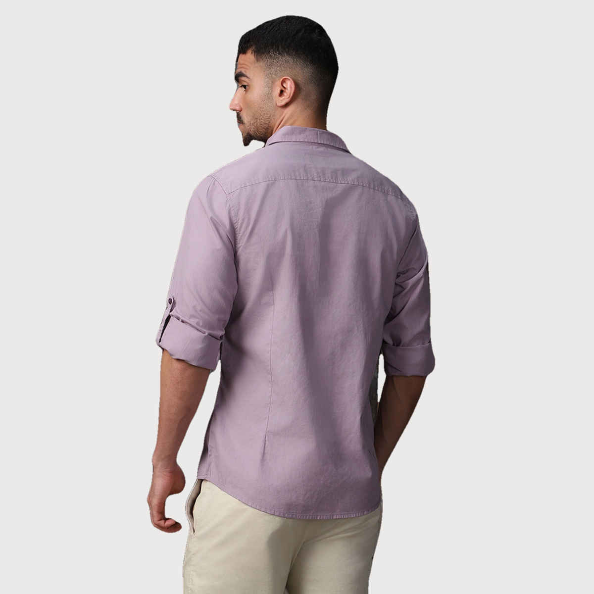 High Star Men Lavender Classic Spread Collar Roll Up Sleeves Cotton Casual Shirt (Size-38)