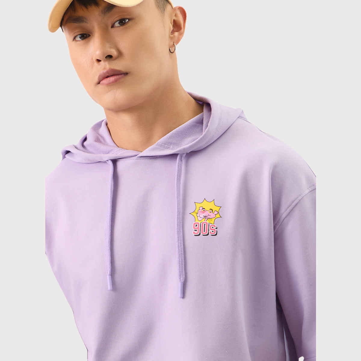 The Souled Store Men's Oversized Pink Panther- Nostalgic Hooded T-shirts | Purple | M