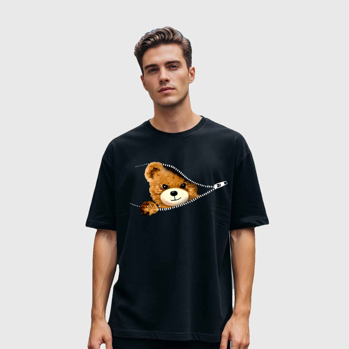 BENNY BROOKS Men's Round Neck half sleeve Oversized T-shirt |AA(ARN)BLACK257 | Black - M