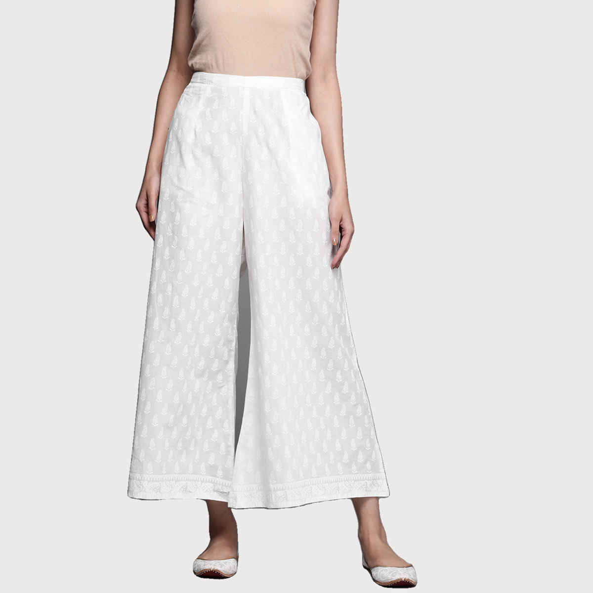 Libas Women Cream Cotton Palazzo With Both Side Pocket - Pl972Os