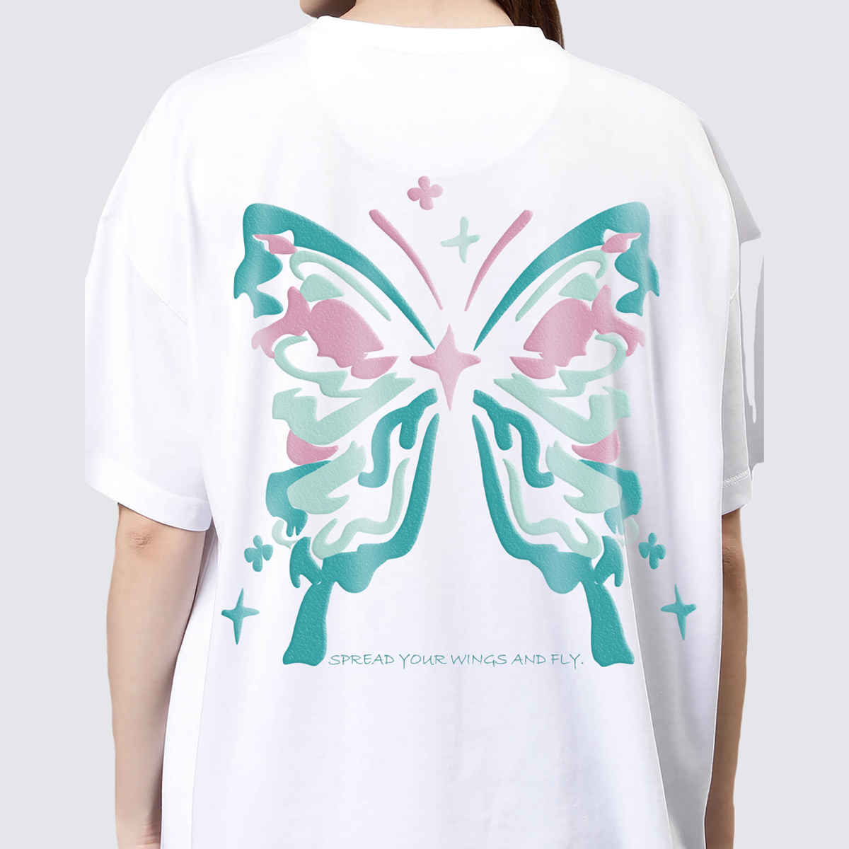 De Tees Women's Oversize B.Fly T-shirt | White - S